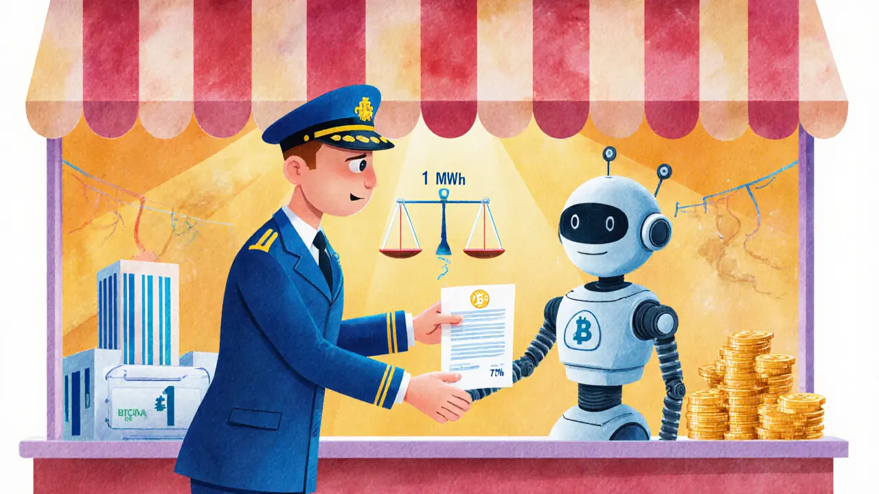 Official issuing mining license at electricity marketplace