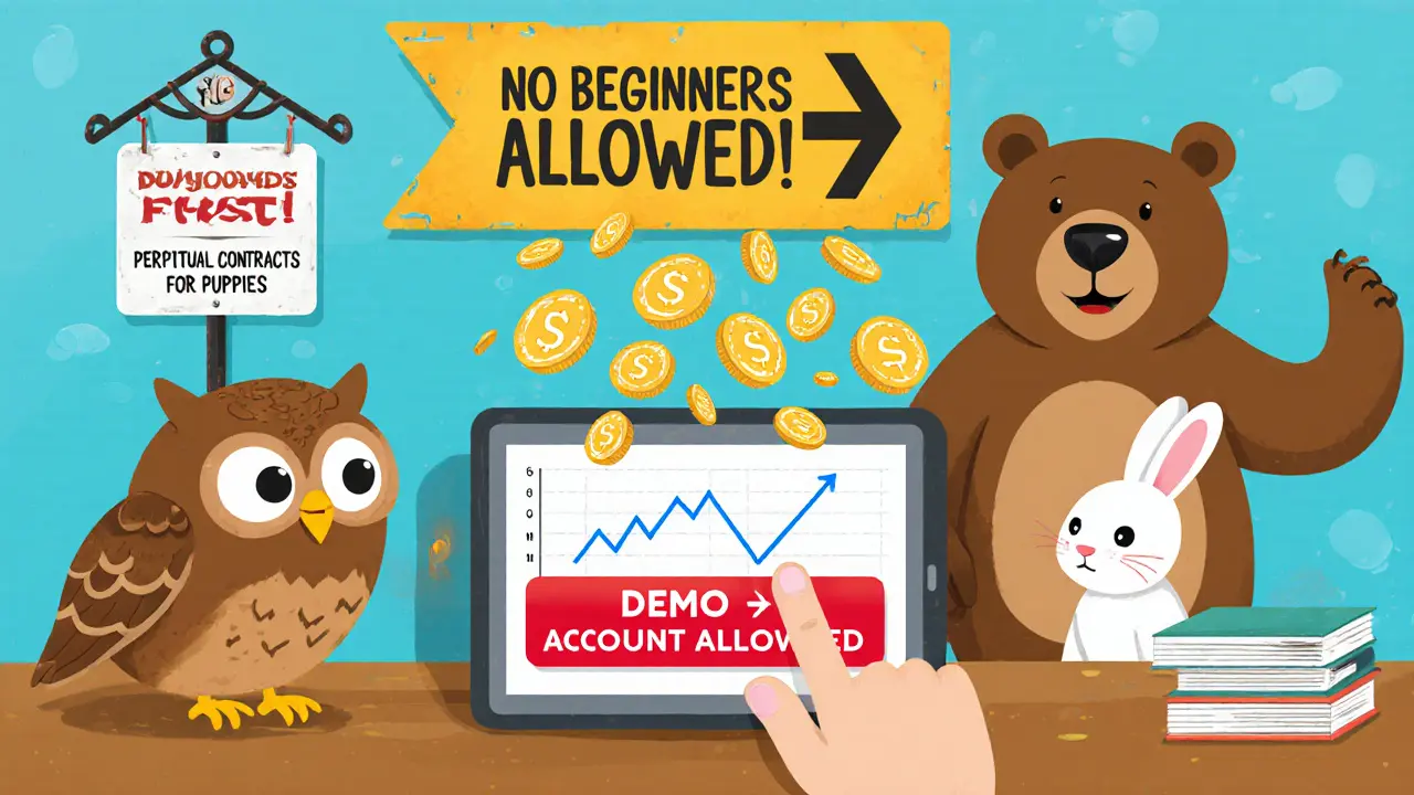 Animal traders using a demo account with play money and educational books nearby.