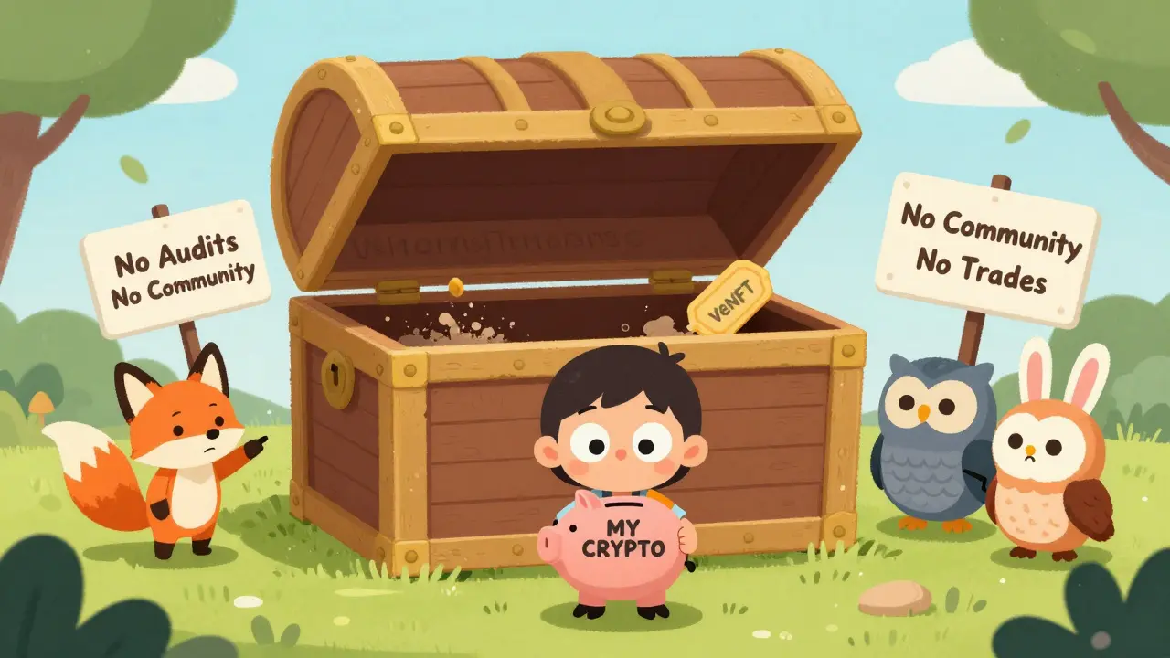 A child standing before an empty treasure chest labeled Velocimeter Rewards, with dusty tokens inside.