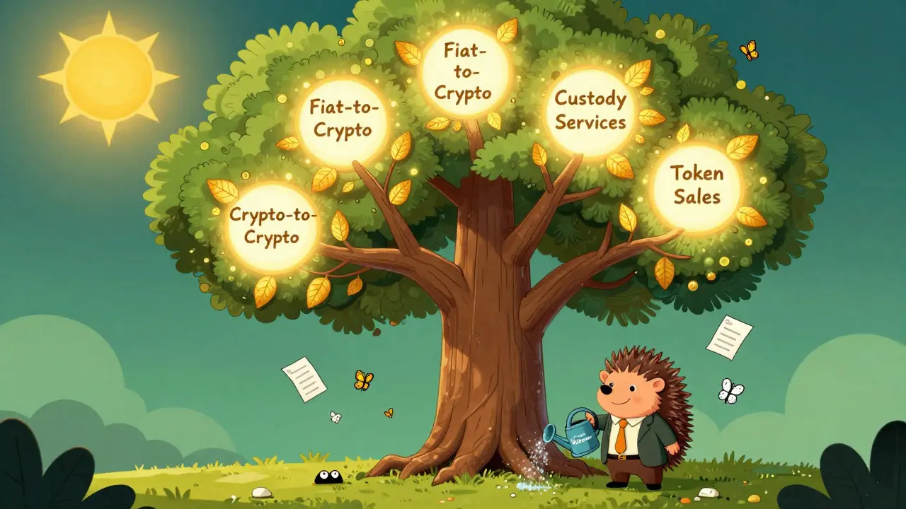 A tree grows glowing branches as crypto regulations expand from 2025 to 2026.