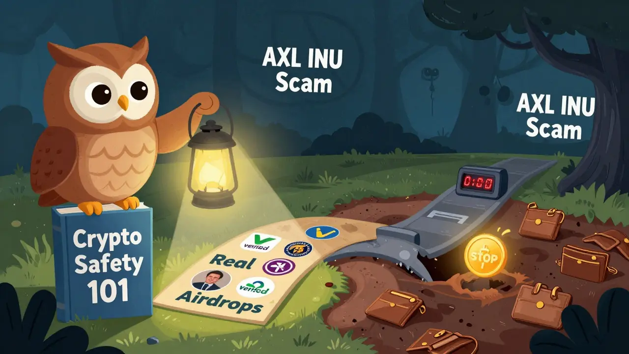 An owl guides a path to real airdrops while a dark trail leads to empty wallets and broken timers.