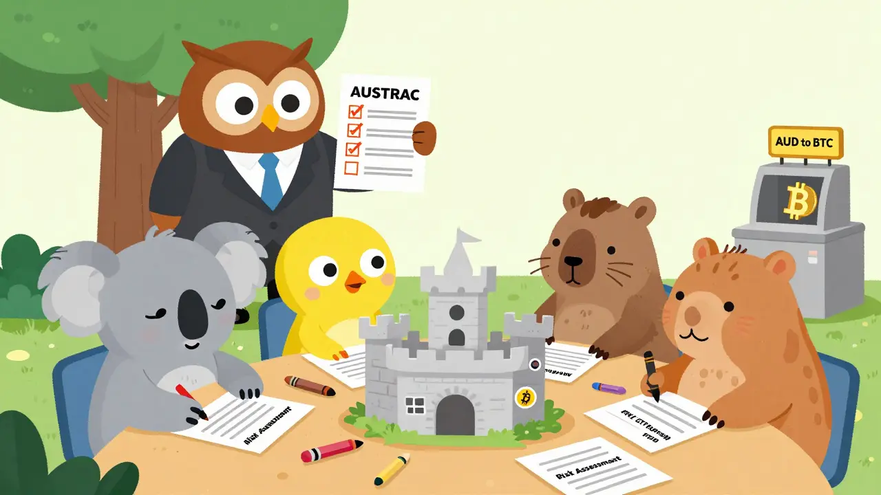Animals build a compliance castle with papers and stickers under an owl&#039;s watchful eye.