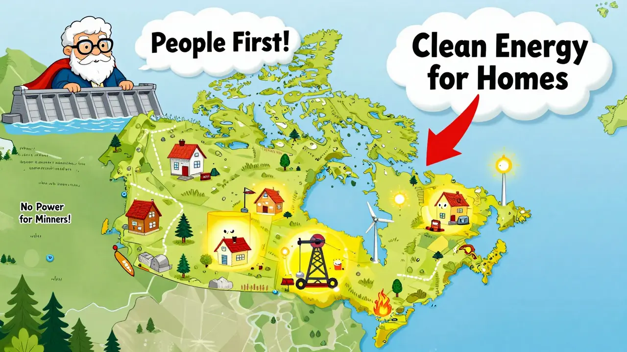 Map of Canada showing New Brunswick blocking mining while Alberta and Texas welcome it.