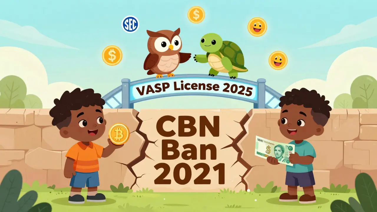Two children connect across a broken ban wall with a glowing bridge labeled VASP License 2025.