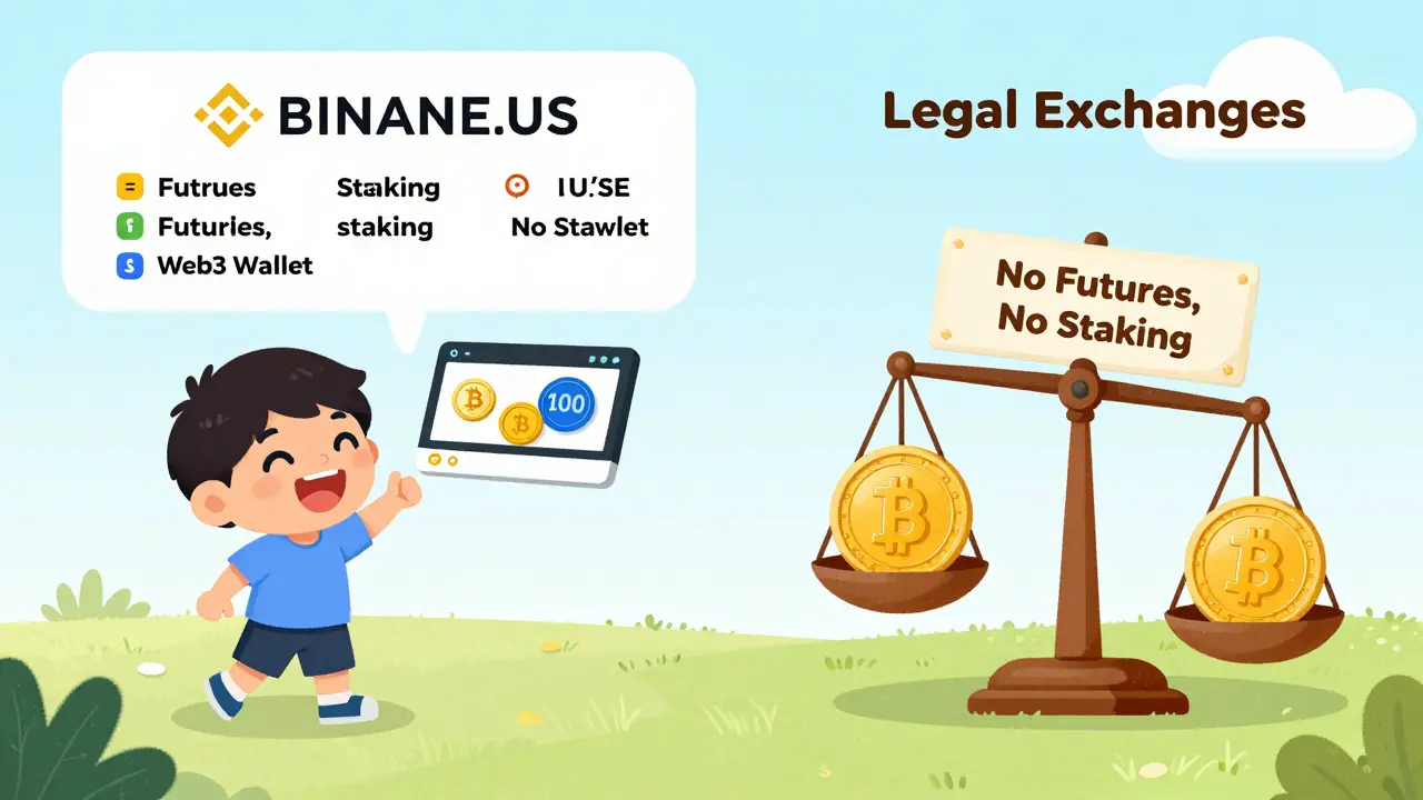 A child trading crypto with full features in Singapore versus another child in the U.S. with limited options on Binance.US.