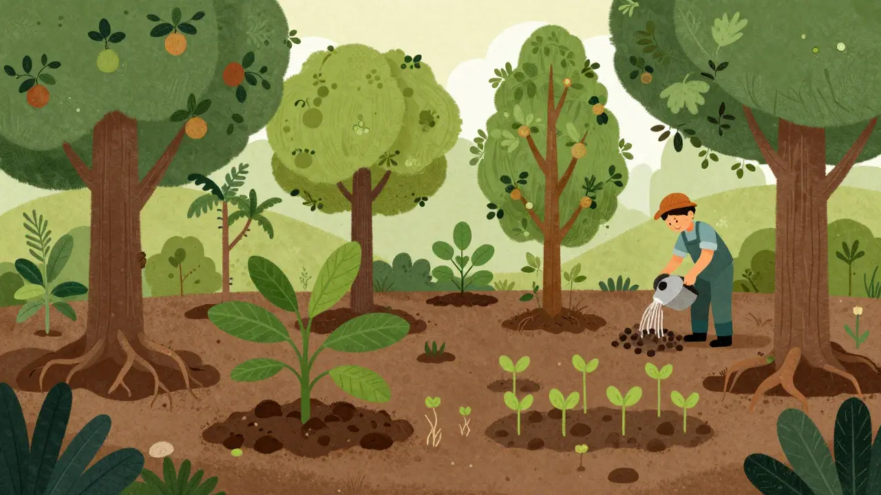 Healthy and dying plants representing crypto survival.