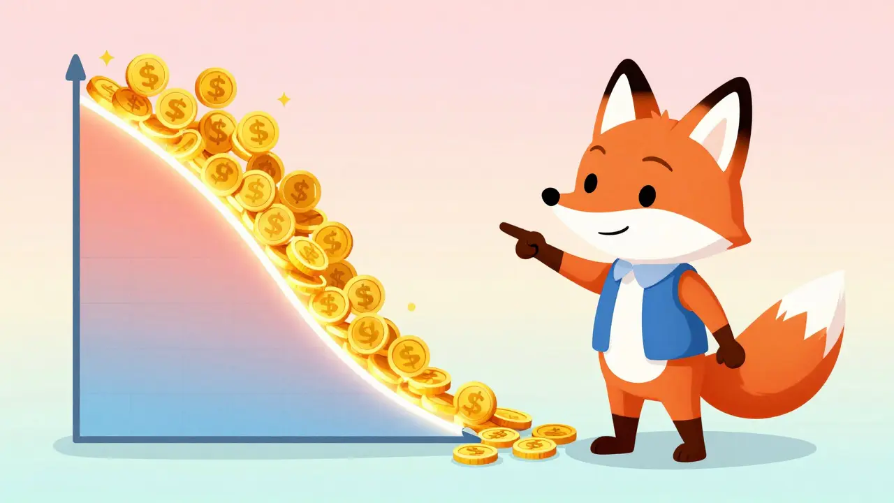 A clever fox explaining concentrated liquidity using a glowing band of gold coins.