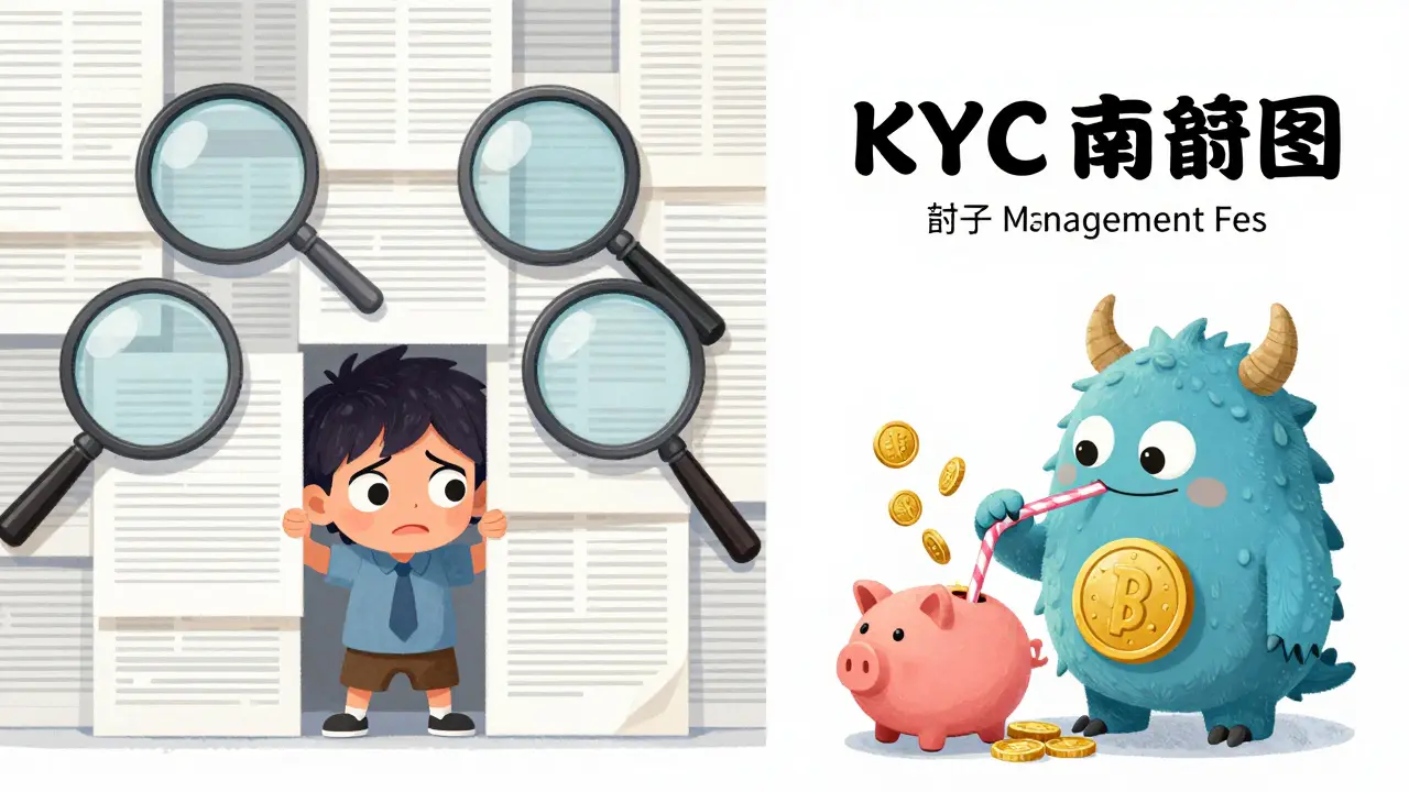 A person trapped by paperwork while a small monster eats coins from a piggy bank.