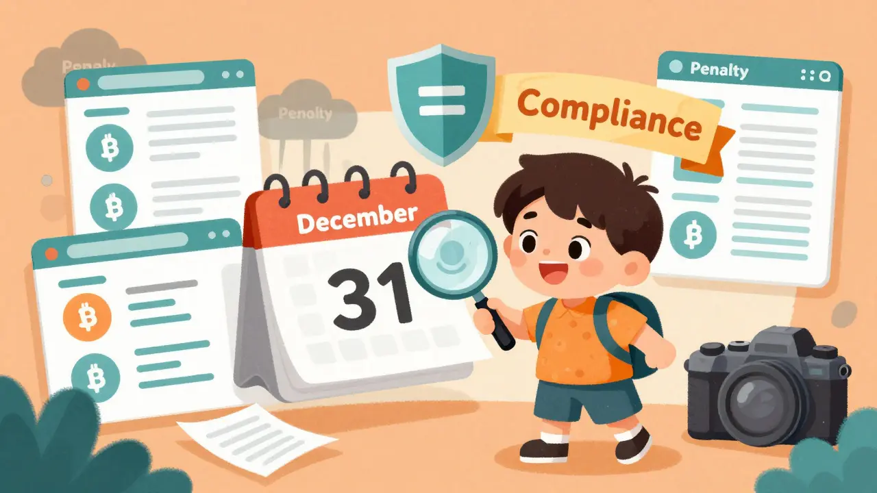 Character documenting crypto values on Dec 31 for tax compliance