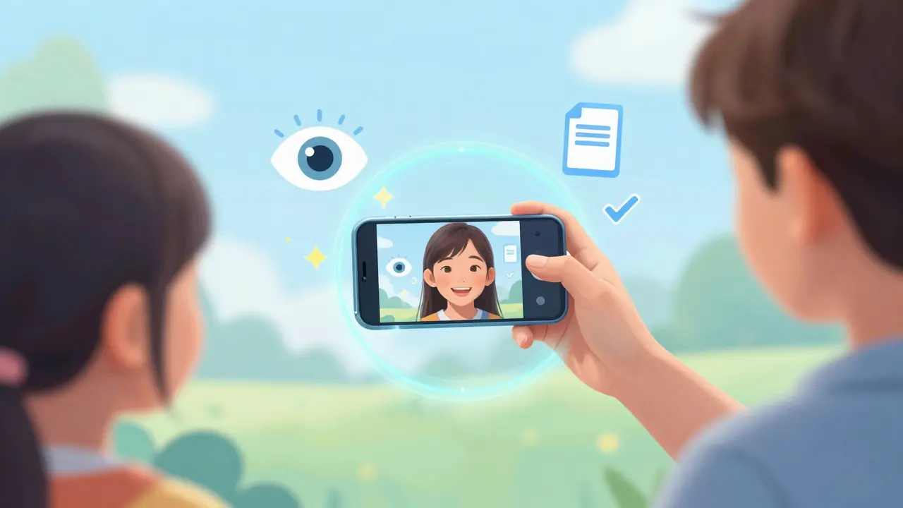 Child-friendly illustration of digital ID verification via phone