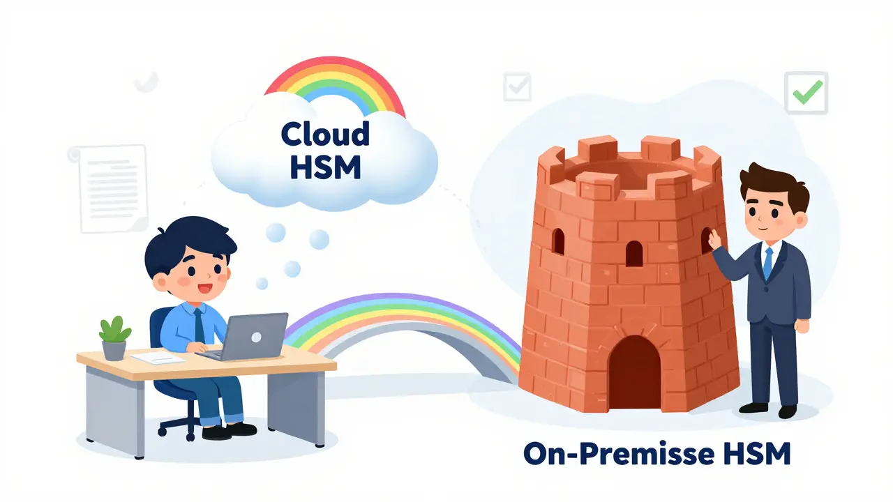 Illustration comparing cloud-based and physical hardware security options.