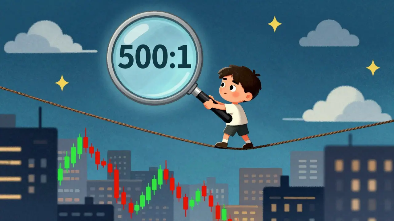 Illustration of a trader on a tightrope representing high leverage risks