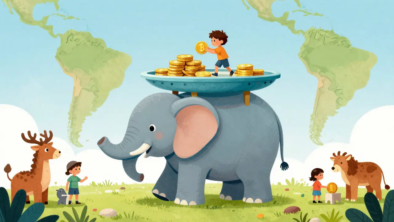 Bank elephant carrying separate crypto platform, regional context