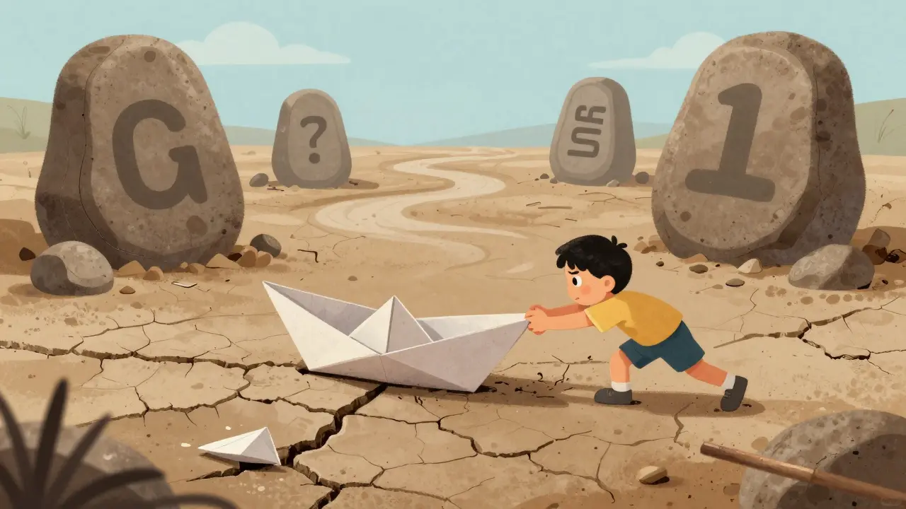 Illustration of a boat stuck in a dry riverbed, symbolizing low liquidity.