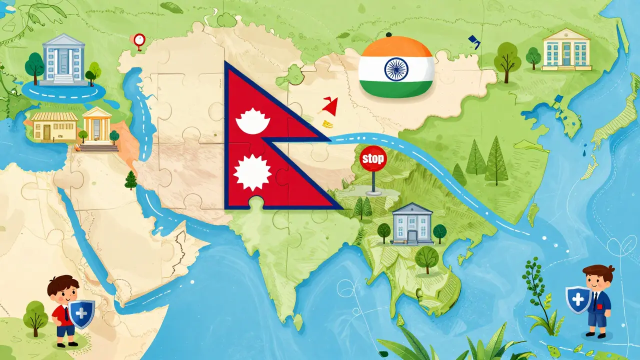 Map illustration showing Nepal's crypto ban vs neighbors