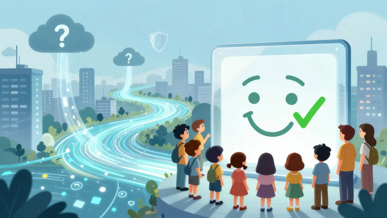 Whimsical city scene showing transparent data flowing to secure investors