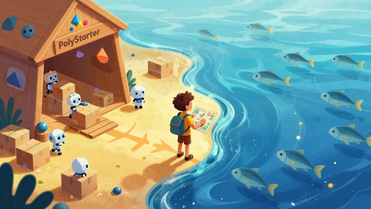 An explorer comparing a wooden launchpad and a golden ocean of ecosystem rewards.
