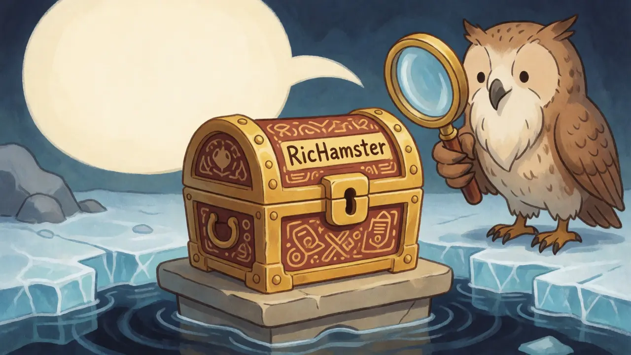 A secure-looking chest balanced on thin ice under a blank speech bubble.